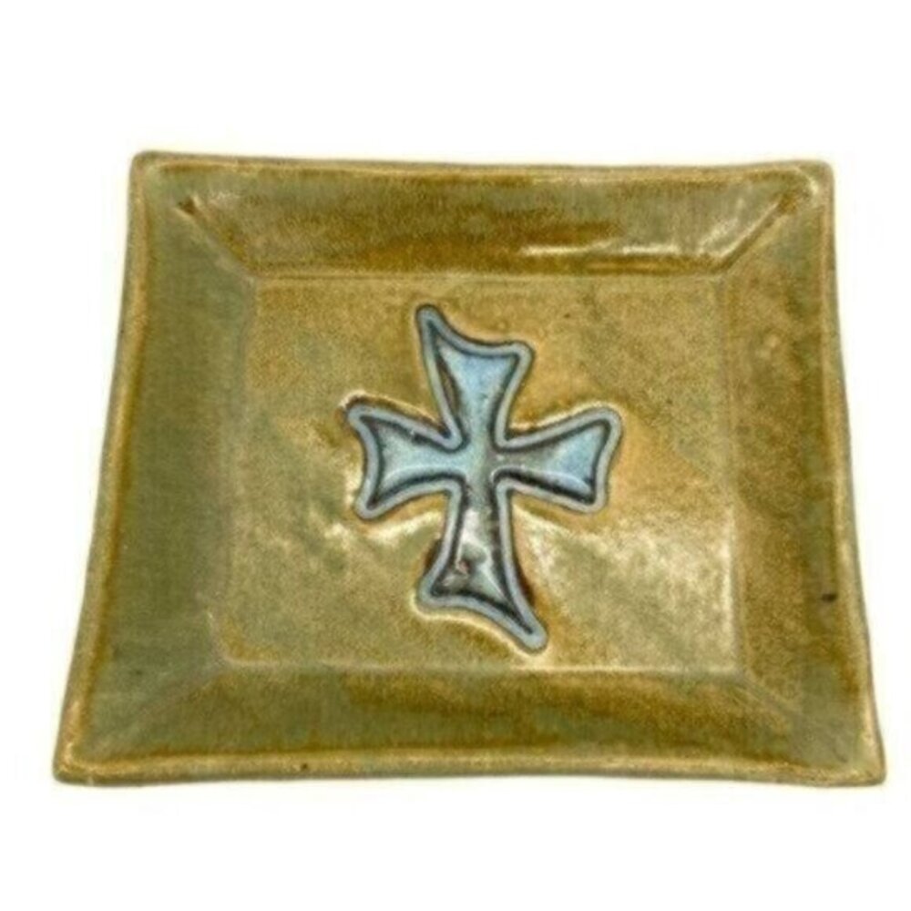 Red Leaf Studio Art Pottery Cross Trinket Tray